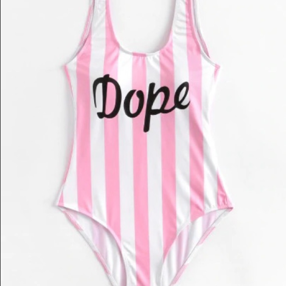 DOPE Pink and white striped swimsuit
